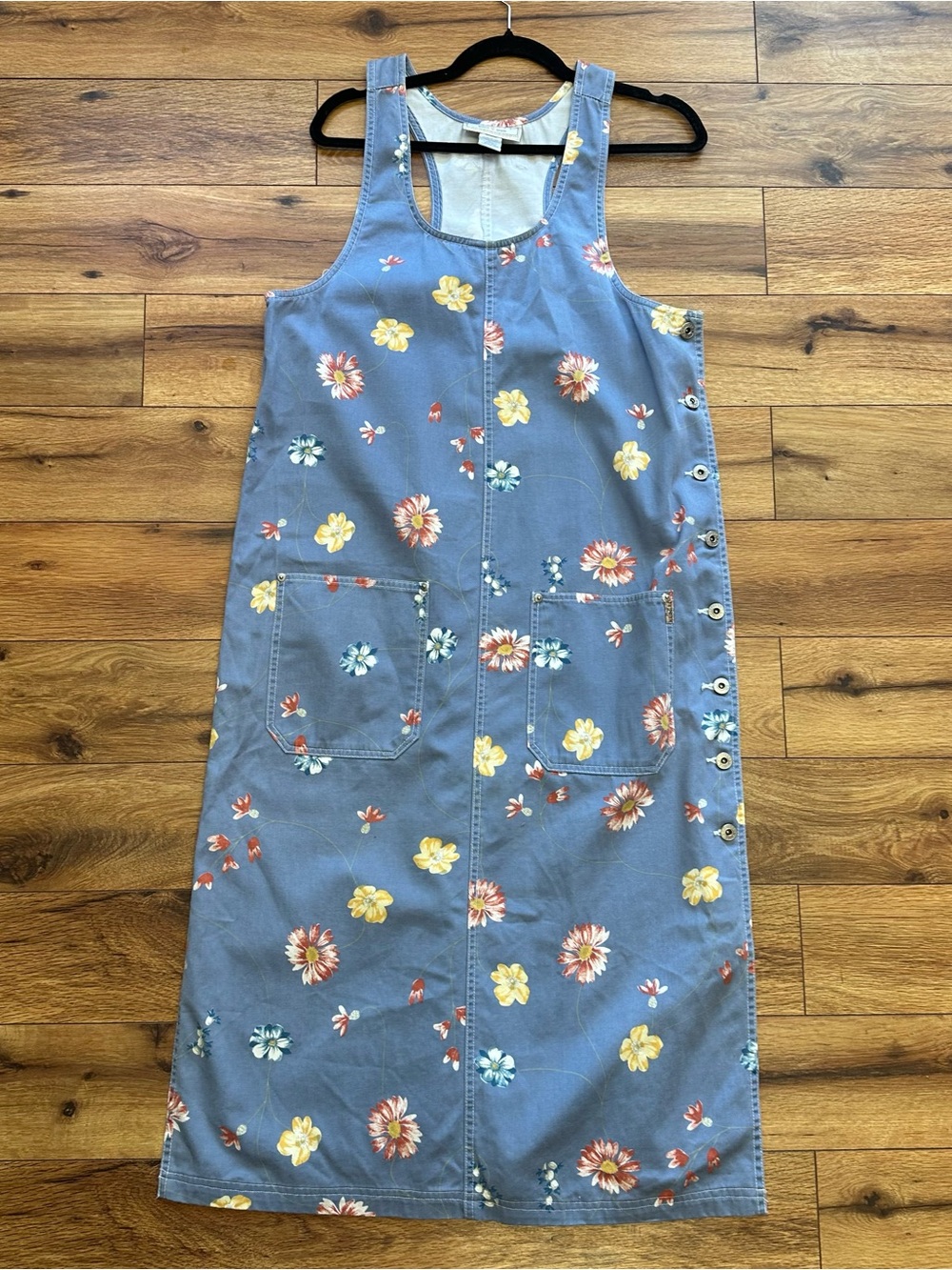 Vintage Blue denim Floral Sleeveless Jumper Dress